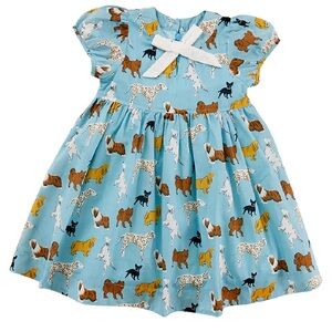 Pink Chicken Light Blue Dress with Dog Print